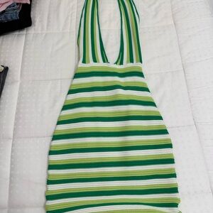 Green and White Striped Halter Top